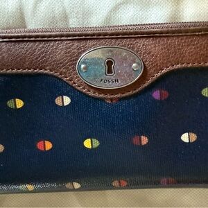 Fossil Brown Leather and Navy Multicolor Women’s Wallet